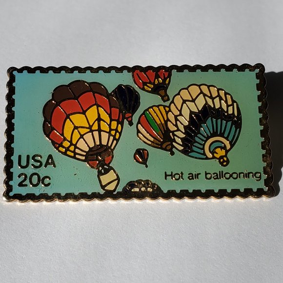 Vintage Jewelry - 1983 Jonathan Grey & Associates Hot Air Balloon Stamp Pin